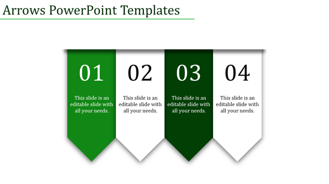 Four vertical arrow banners in green and white with numbers, creating a minimalist layout on a light background.