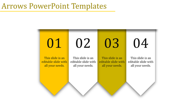Four vertical arrow banners in yellow and white with numbers, creating a minimalist layout on a light background.