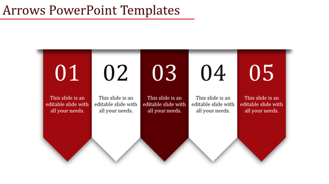 Five vertical arrow banners in red and white with numbers, creating a minimalist layout on a light background.