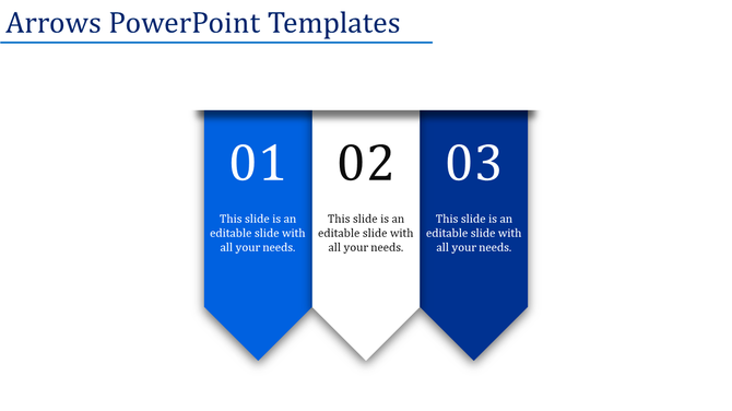 Three vertical arrow banners in blue and white with numbers, creating a minimalist layout on a white background.