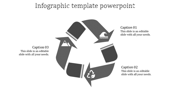 Recycling inspired infographic with interconnected gray arrows featuring environmental icons on a light background.