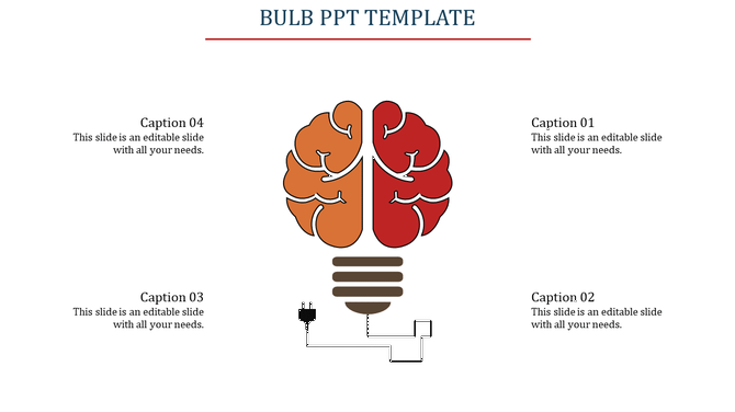 Illustration of a brain inside a bulb outline, split into red and orange halves, with connected power plug and captions.