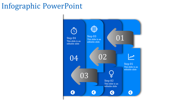 Blue colored infographic PowerPoint template featuring numbered steps with arrows for process visualization.