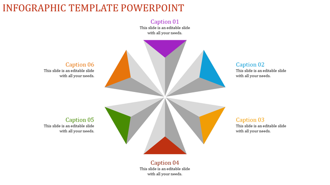 Starburst shaped infographic with vibrant sections in purple, blue, yellow, red, green, and orange, surrounded by captions.