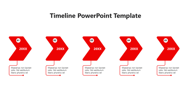 Visually appealing timeline with five bold red arrows, arranged in a row, showing key events with linked captions.