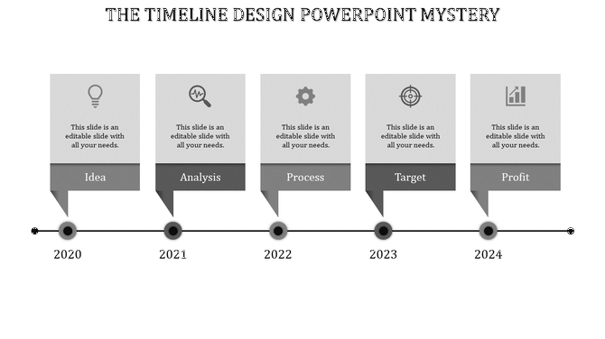 Timeline with arrow shaped boxes for years 2013 to 2020 in blue and gray shades placed in white backdrop.