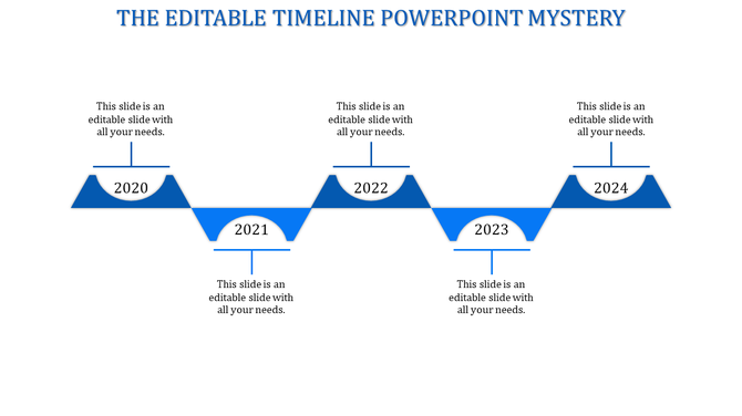 Blue themed timeline with five milestone years arranged in a wave like pattern on a white background.