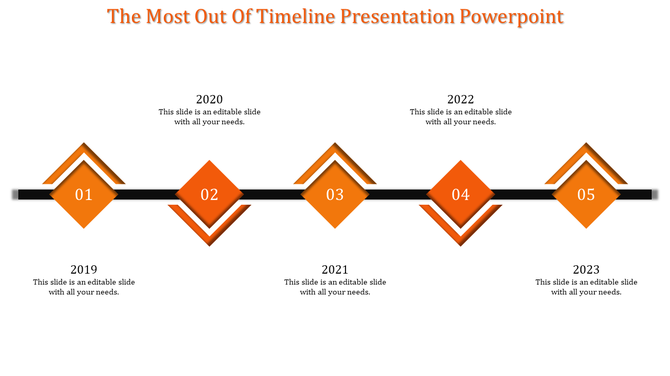 Minimalist blue timeline design with three connected circular steps, featuring icons and labeled years 2017, 2018, and 2019.