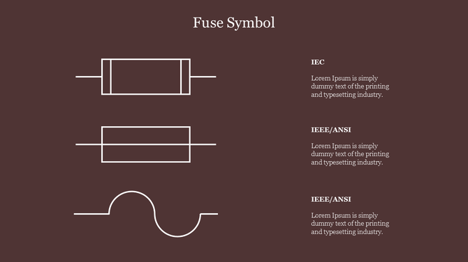 Set of fuse symbols including a rectangular and wave-shaped design with three placeholder in a brown background.