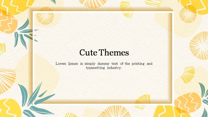 Cute-themed slide design featuring a soft yellow and teal floral border with placeholder text in the center.