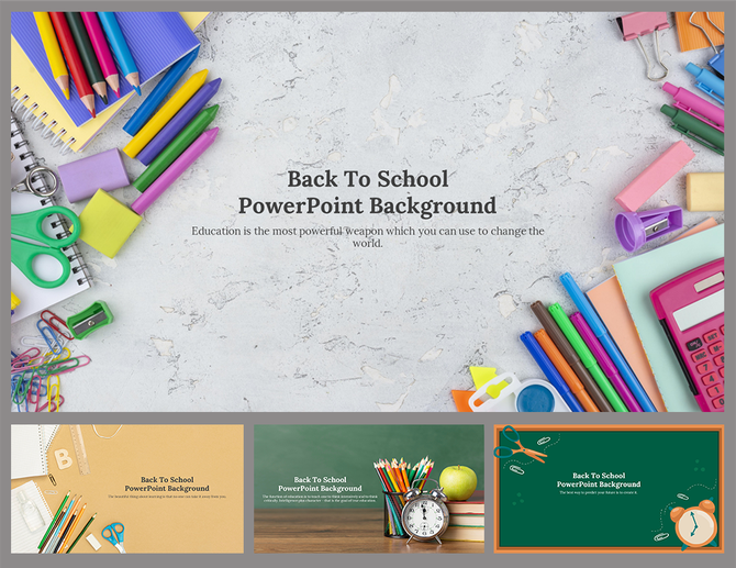 Back to School background with colorful school supplies with a quote in the centre arranged around a textured surface.
