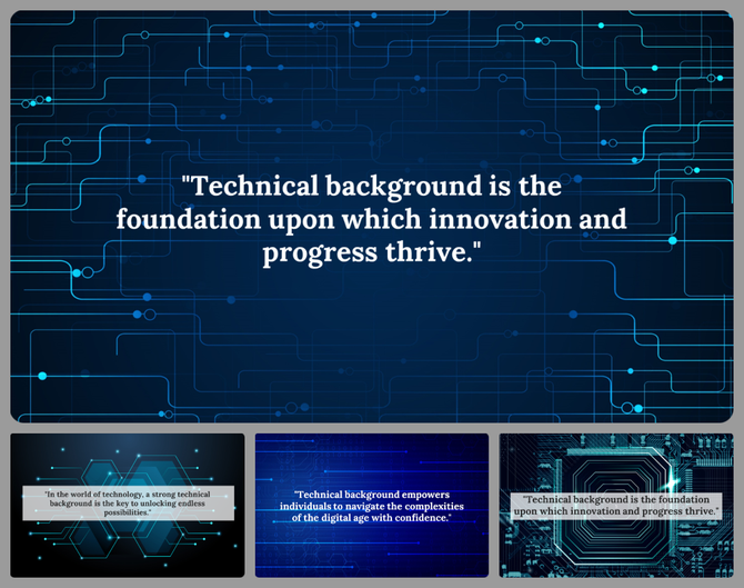 Digital-themed slide with a circuit background and central quote on the importance of technical background for innovation.