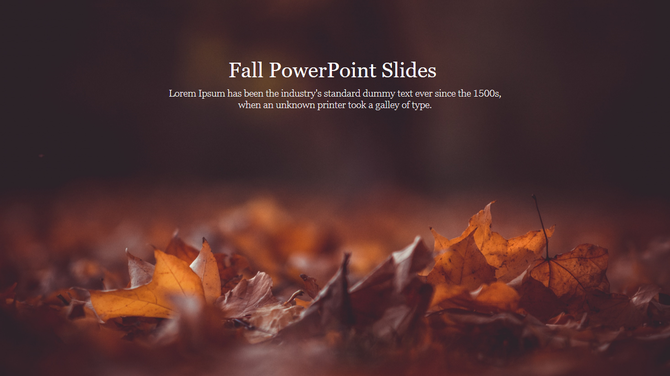 Fall PowerPoint slide showcasing leaves on the ground with a warm, blurred background.