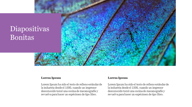 Diapositivas bonitas slide featuring a vibrant background of blue and green hues with space for text in two sections below.