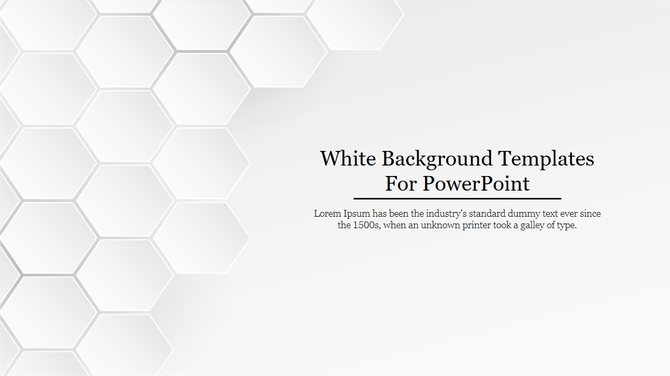 Simple white PowerPoint template with a geometric hexagon pattern and space for title and description text.
