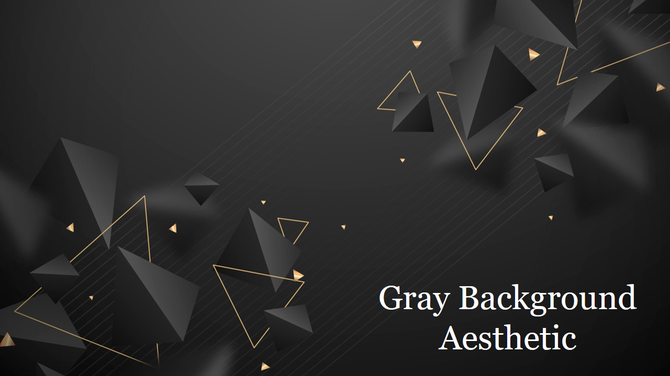 A dark gray textured slide with geometric black polyhedrons shapes and gold highlights at corners with a title text.