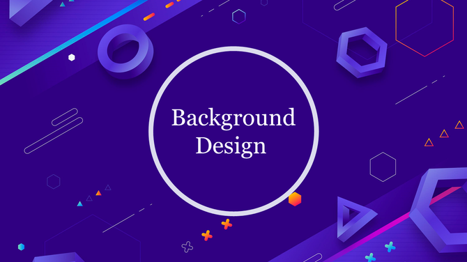 Modern background design with purple and colorful geometric patterns, highlighted by a central circle.