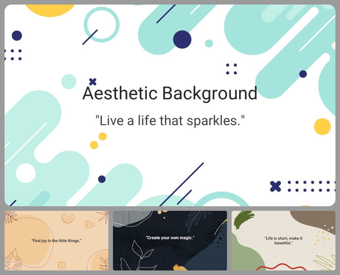 Slide Deck featuring an aesthetic colorful background with abstract pastel shapes and a motivational quote.