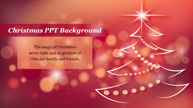 Elegant christmas slide background with a glowing tree outline and a festive quote about family and friends.