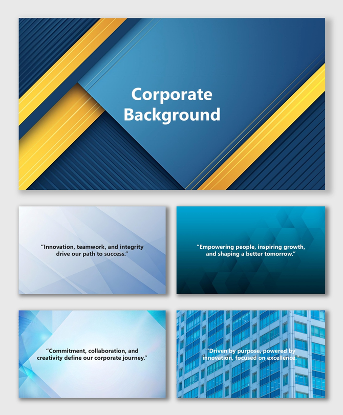 Corporate Background with blue and gold layered shapes, geometric patterns, and modern business layout.