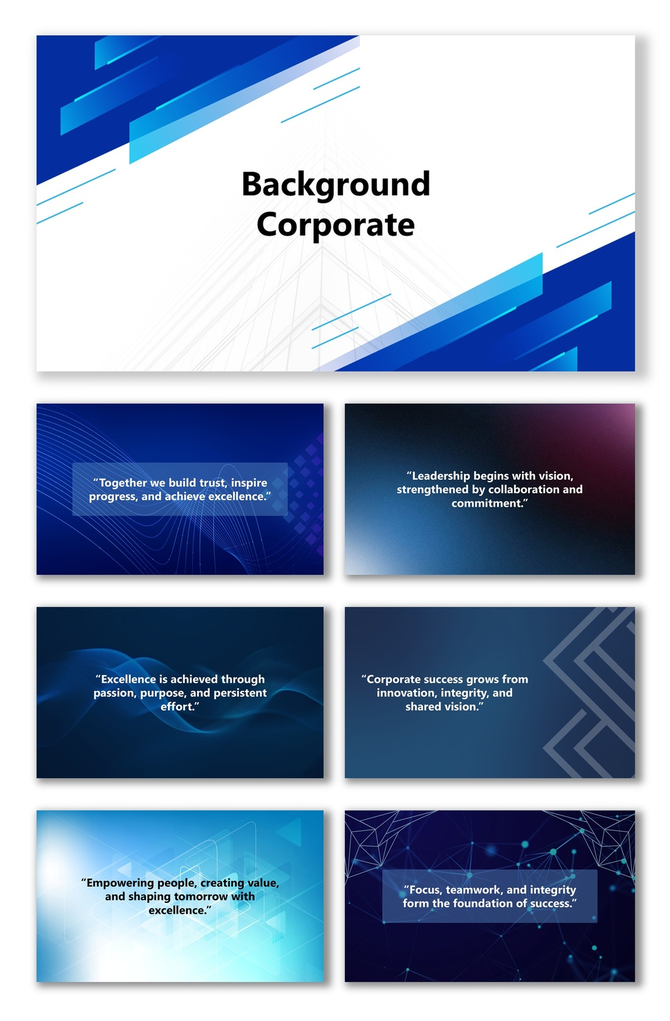 Background corporate slides with blue gradient layers, geometric lines, and modern professional slide layout.