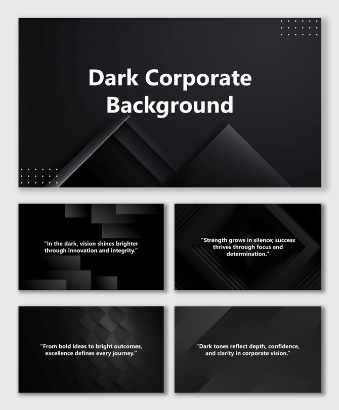 Dark Corporate Background with layered black textures, gradient lighting, and bold white text for business use.