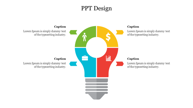 Creative infographic in the form of a lightbulb, showcasing business concepts in four quadrants.
