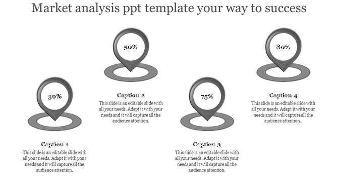 Grey infographic showing location markers labeled with 30%, 50%, 75%, and 80% for market analysis data.
