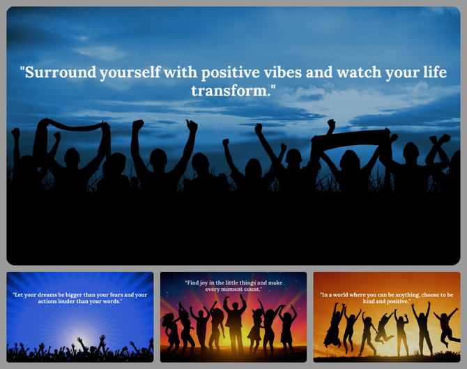 Inspirational background images featuring people raising their hands against a sky, with uplifting quotes.