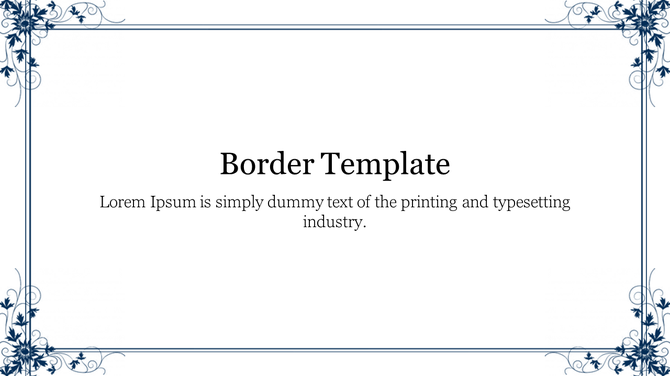 A border template with a dark blue floral design in the corners, framing the central placeholder text.