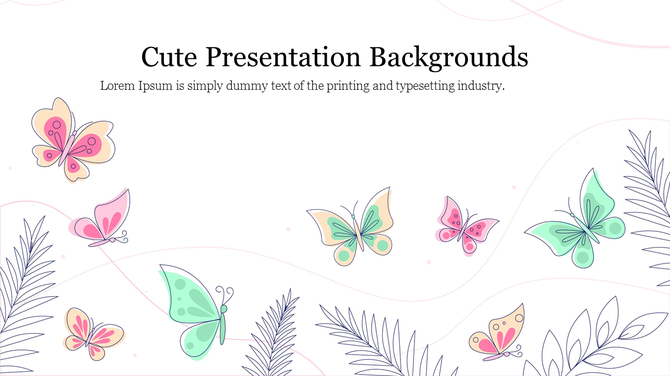 Cute slide with pastel butterflies and soft line foliage on a white background, with centered title and subtitle at the top.