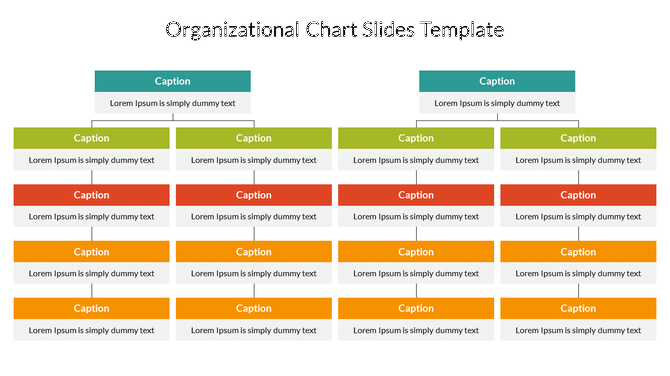 A colorful organizational chart template with multiple caption boxes, structured into different hierarchical levels.