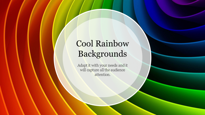 Vivid rainbow wave pattern forming a spiral with a white bordered round overlay displaying title and description.