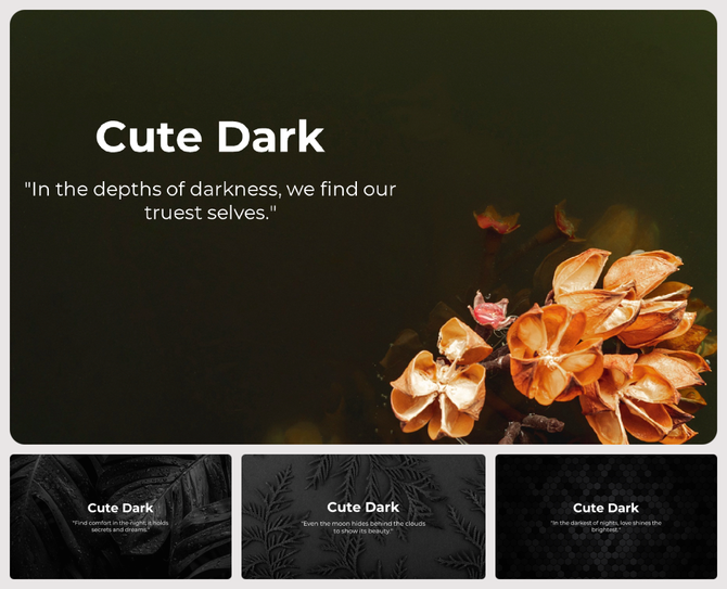 Slide deck with dark themed backgrounds featuring nature elements and poetic quotes in white text.