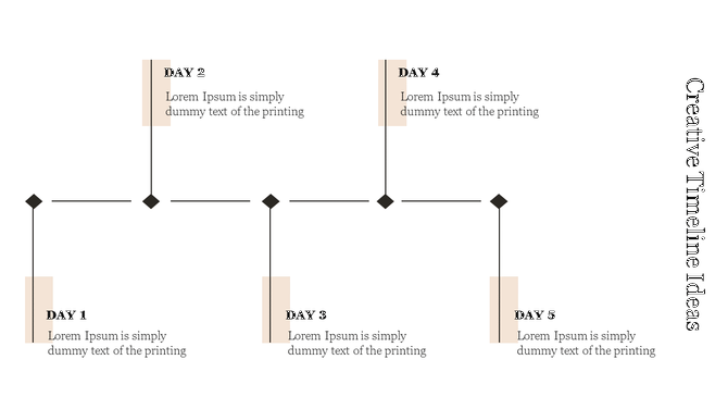 Creative timeline with labeled milestones for day 1 to day 5, connected by lines and highlighted with beige-colored boxes.