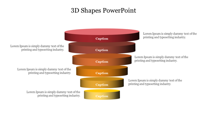 Layered 3D funnel chart with segments in gradient colors, accompanied by placeholder text on the side.