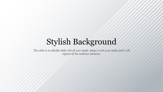 Elegant template with a stylish diagonal stripe pattern in shades of silver and white, with a title and a caption.