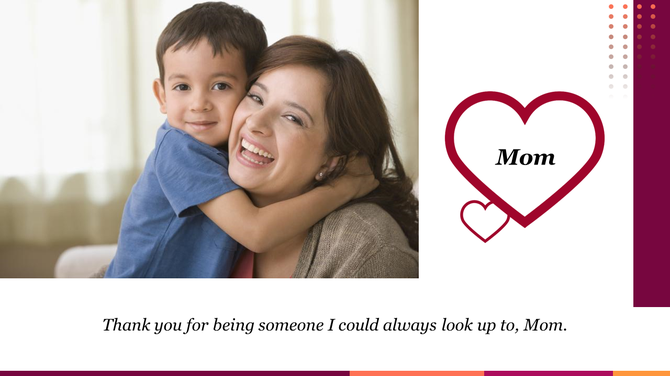 Thank you message for Mom with a photo of a smiling mother and child in a warm embrace.
