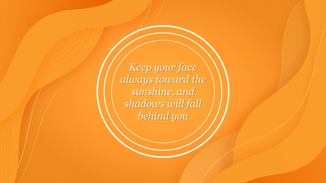 A bright orange design featuring soft wave patterns and an inspirational quote within circular frames.