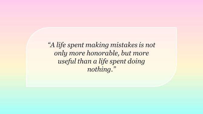 Quote on a soft pink, yellow, and blue simple gradient background, emphasizing the value of making mistakes.