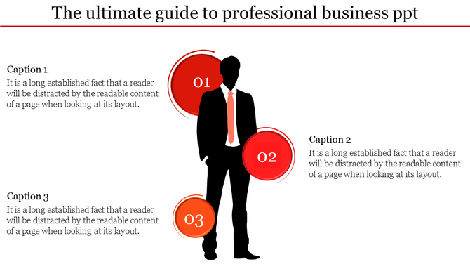 Silhouette of a man with red circles numbered 01, 02, and 03, connected to captions in a professional layout.