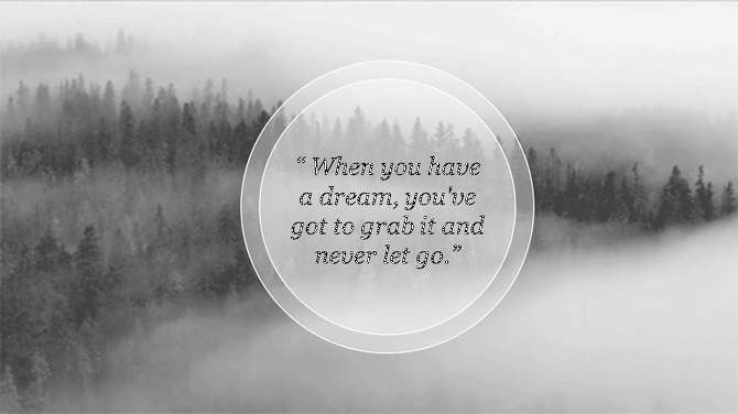 Monochrome misty forest background with a transparent circular frame highlighting the text in the middle.