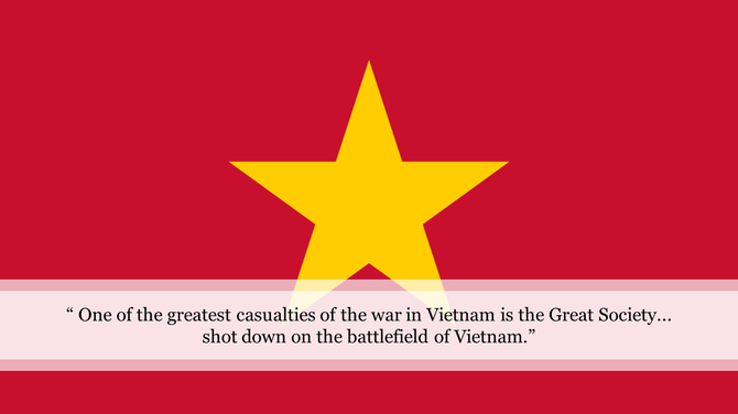 Red background with a yellow star and a quote about the Vietnam War for a presentation.