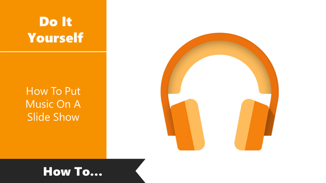 Guide themed layout showing a minimal white background with an orange section for tutorial text and a large headphone symbol.