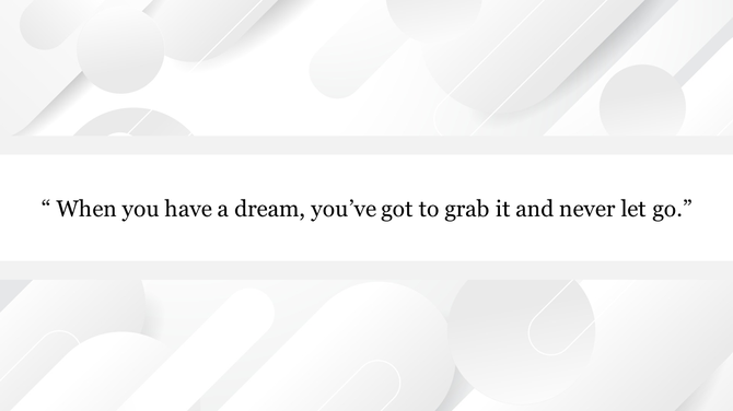 Minimalistic quote slide featuring a centered motivational message on a clean white and gray geometric background.