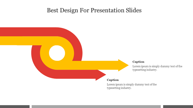 Best design layout showing interlocked red and yellow curved arrows emerging from a left loop and pointing to caption areas.