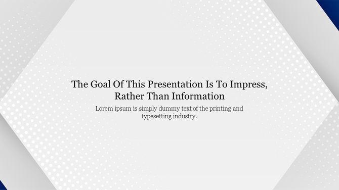 Professional title slide with bold black text on a white and gray geometric background featuring dots and angled corners.
