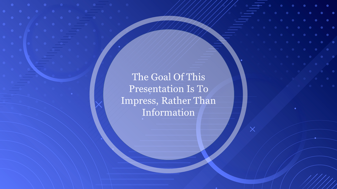 Dark blue background with circular and linear patterns, highlighting a central light blue bubble for presentation title.