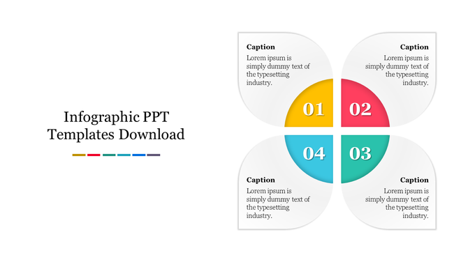 Infographic layout featuring four numbered sections in a flower like shape, each with a colored quadrant and caption text.