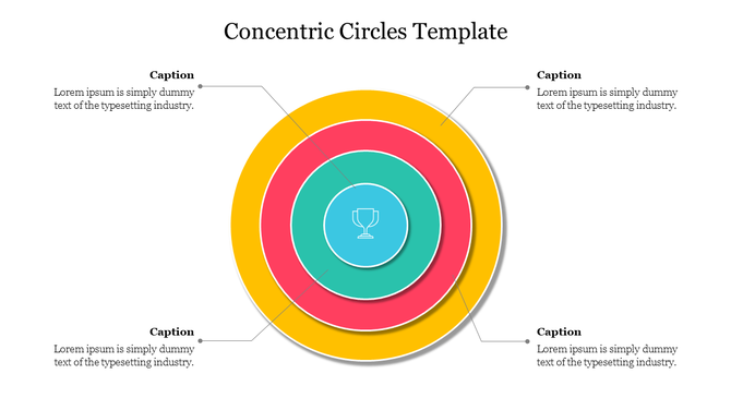 Concentric circles diagram with four colorful rings, showcasing captions in each segment with a trophy icon in the center.